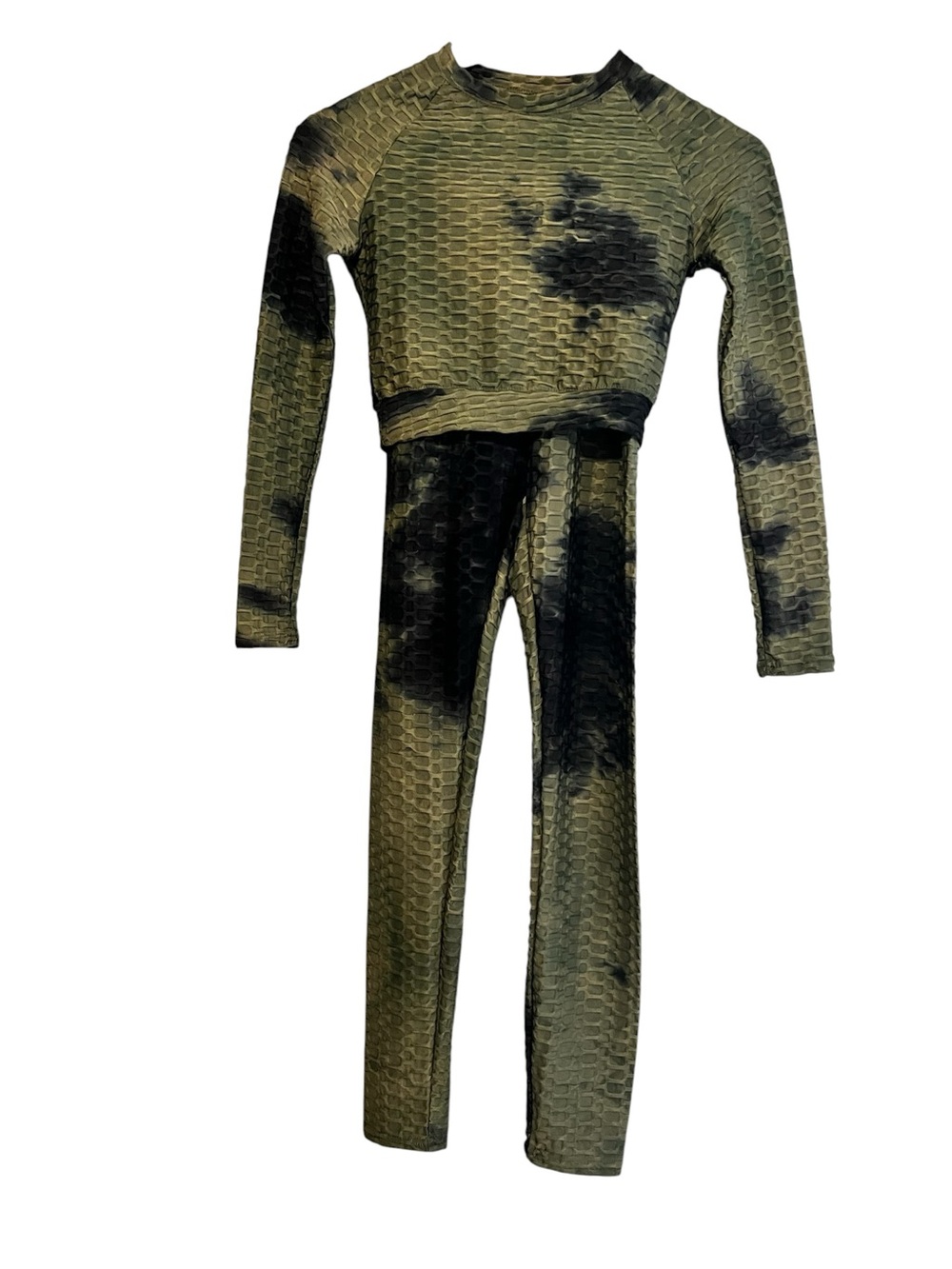 Women’s Olive Green and Black Textured Two-Piece Active Wear Legging Set
